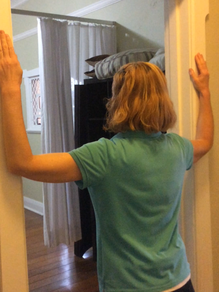 easy door frame stretch by Anne Stewart Remedial massage Therapist at Metro Health and Medicine