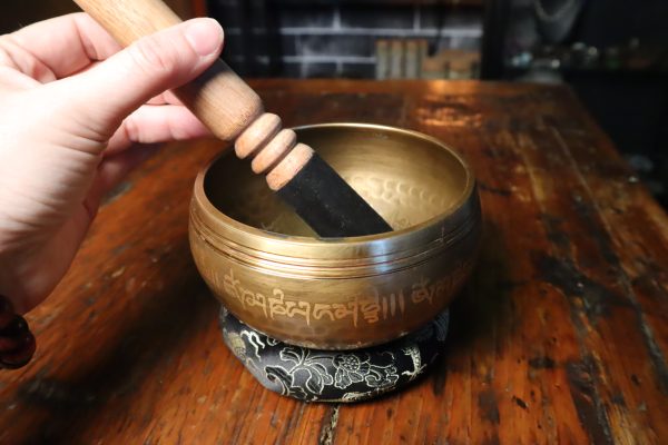 Tibetan Singing Bowl - Hand Hand Hammered Dorje Etched Hand - Image 3