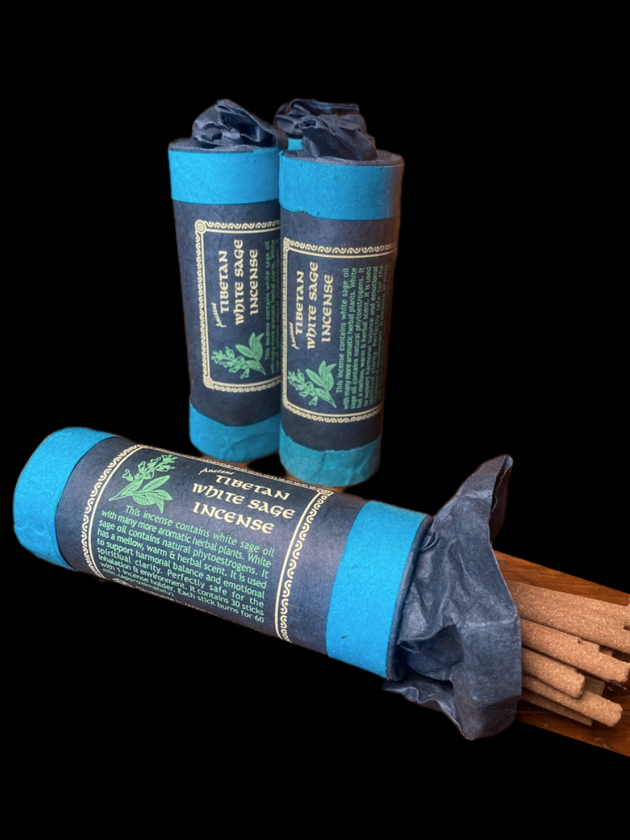 ANCIENT TIBETAN WHITE SAGE INCENSE WITH HOLDER